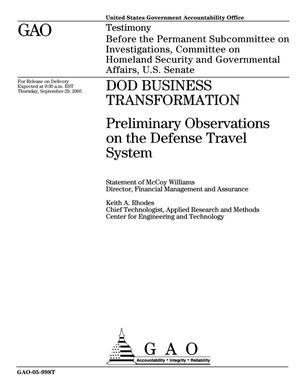 DOD Business Transformation: Preliminary Observations on the Defense Travel System