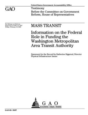 Mass Transit: Information on the Federal Role in Funding the Washington Metropolitan Area Transit Authority