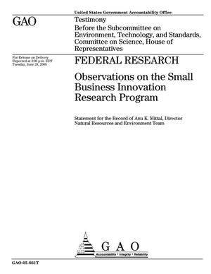 Federal Research: Observations on the Small Business Innovation Research Program