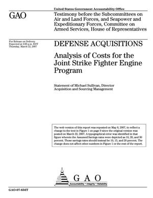 Defense Acquisitions: Analysis of Costs for the Joint Strike Fighter Engine Program