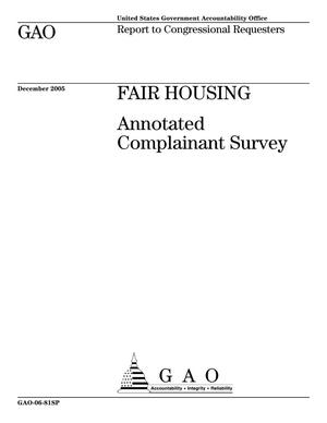 Fair Housing: Annotated Complainant Survey, an E-supplement to GAO-06-79