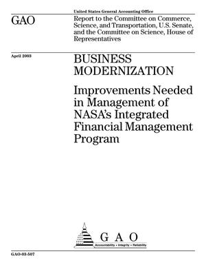 Business Modernization: Improvements Needed in Management of NASA's Integrated Financial Management Program