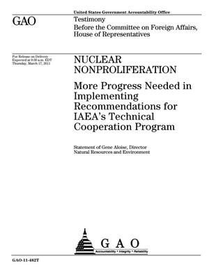 Nuclear Nonproliferation: More Progress Needed in Implementing Recommendations for IAEA's Technical Cooperation Program