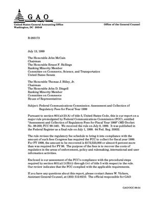 Federal Communications Commission: Assessment and Collection of Regulatory Fees for Fiscal Year 1999