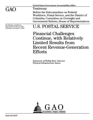 Primary view of object titled 'U.S. Postal Service: Financial Challenges Continue, with Relatively Limited Results from Recent Revenue-Generation Efforts'.