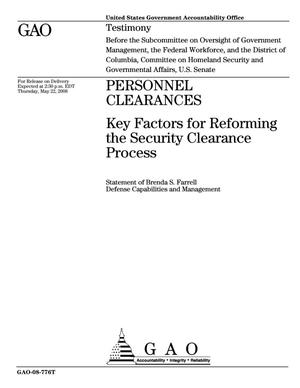 Personnel Clearances: Key Factors for Reforming the Security Clearance Process