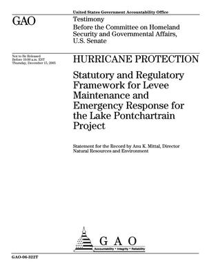 Hurricane Protection: Statutory and Regulatory Framework for Levee Maintenance and Emergency Response for the Lake Pontchartrain Project