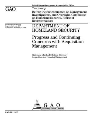 Department of Homeland Security: Progress and Continuing Concerns with Acquisition Management