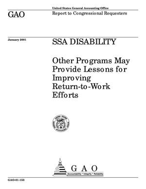 SSA Disability: Other Programs May Provide Lessons for Improving Return-to-Work Efforts