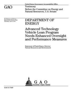 Department of Energy: Advanced Technology Vehicle Loan Program Needs Enhanced Oversight and Performance Measures