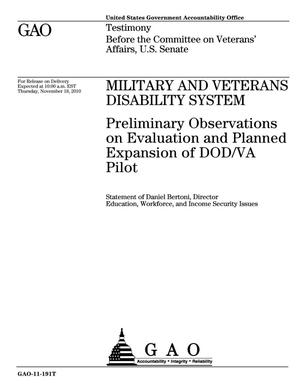 Military and Veterans Disability System: Preliminary Observations on Evaluation and Planned Expansion of DOD/VA Pilot