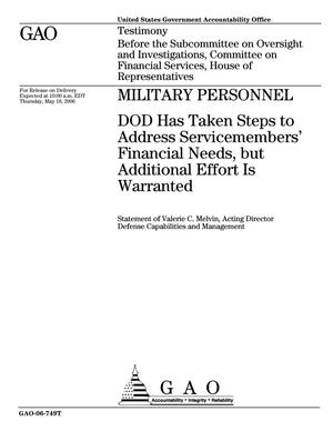 Military Personnel: DOD Has Taken Steps to Address Servicemembers' Financial Needs, but Additional Effort Is Warranted