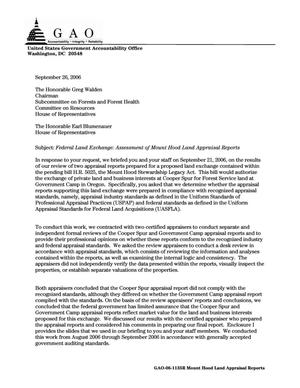 Federal Land Exchange: Assessment of Mount Hood Land Appraisal Reports