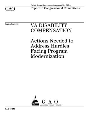VA Disability Compensation: Actions Needed to Address Hurdles Facing Program Modernization