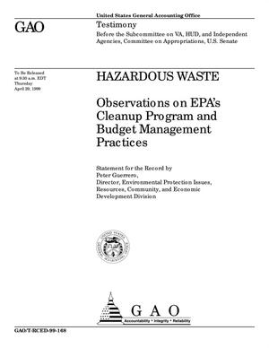 Hazardous Waste: Observations on EPA's Cleanup Program and Budget Management Practices