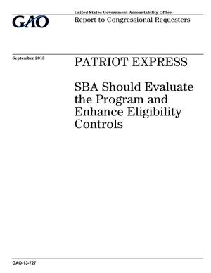 Patriot Express: SBA Should Evaluate the Program and Enhance Eligibility Controls