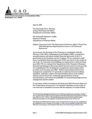 Financial Audit: The Department of Veterans Affairs' Fiscal Year 2004 Management Representation Letter on Its Financial Statements