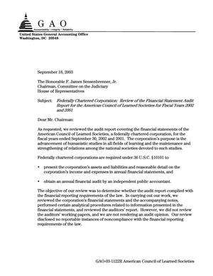 Primary view of object titled 'Federally Chartered Corporation: Review of the Financial Statement Audit Report for the American Council of Learned Societies for Fiscal Years 2002 and 2001'.