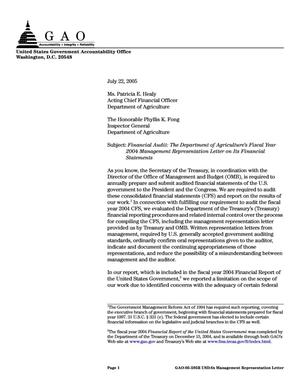 Financial Audit: The Department of Agriculture's Fiscal Year 2004 Management Representation Letter on Its Financial Statements