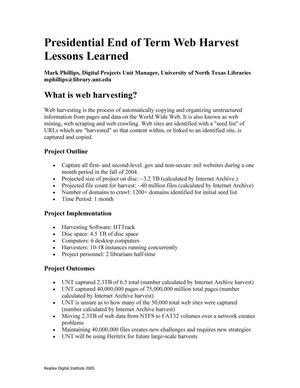 Presidential End of Term Web Harvest Lessons Learned