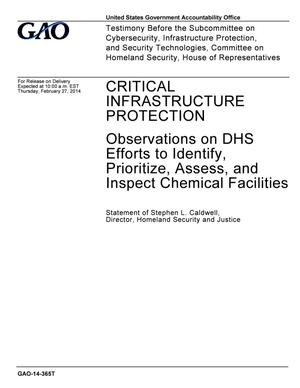 Critical Infrastructure Protection: Observations on DHS Efforts to Identify, Prioritize, Assess, and Inspect Chemical Facilities