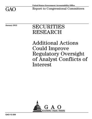 Securities Research: Additional Actions Could Improve Regulatory Oversight of Analyst Conflicts of Interest