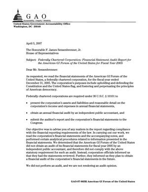 Federally Chartered Corporation: Financial Statement Audit Report for the American GI Forum of the United States for Fiscal Year 2005