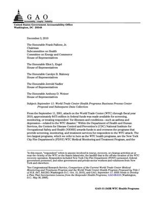September 11: World Trade Center Health Programs Business Process Center Proposal and Subsequent Data Collection