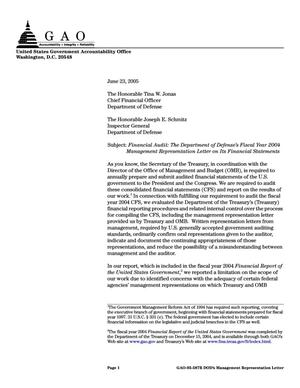 Financial Audit: The Department of Defense's Fiscal Year 2004 Management Representation Letter on Its Financial Statements