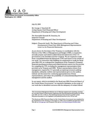 Financial Audit: The Department of Housing and Urban Development's Fiscal Year 2004 Management Representation Letter on Its Financial Statements
