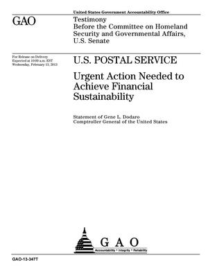 U.S. Postal Service: Urgent Action Needed to Achieve Financial Sustainability