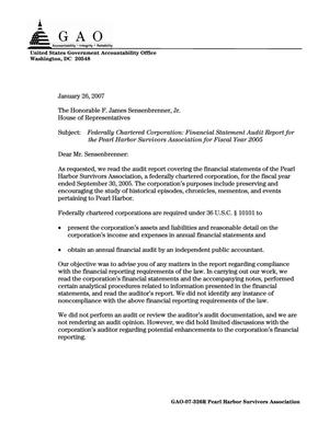 Federally Chartered Corporation: Financial Statement Audit Report for the Pearl Harbor Survivors Association for Fiscal Year 2005