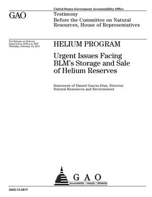 Helium Program: Urgent Issues Facing BLM's Storage and Sale of Helium Reserves