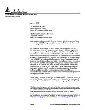 Financial Audit: The General Services Administration's Fiscal Year 2004 Management Representation Letter on Its Financial Statements
