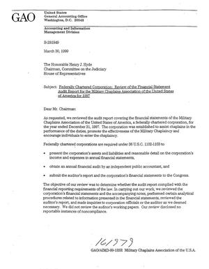 Federally Chartered Corporation: Review of the Financial Statement Audit Report for the Military Chaplains Association of the United States of America for 1997