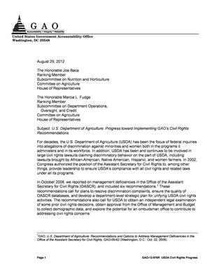 U.S. Department of Agriculture: Progress toward Implementing GAO's Civil Rights Recommendations