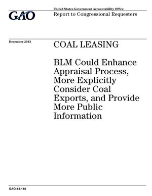Coal Leasing: BLM Could Enhance Appraisal Process, More Explicitly Consider Coal Exports, and Provide More Public Information