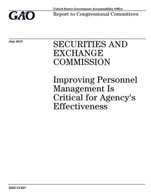 Securities and Exchange Commission: Improving Personnel Management Is Critical for Agency's Effectiveness