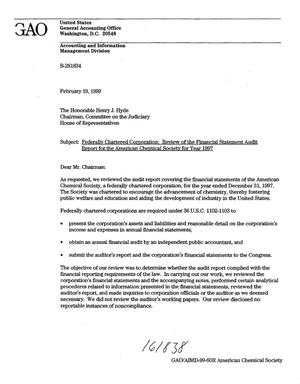 Federally Chartered Corporation: Review of the Financial Statement Audit Report for the American Chemical Society for Year 1997