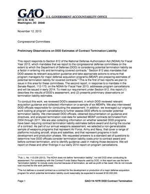 Preliminary Observations on DOD Estimates of Contract Termination Liability