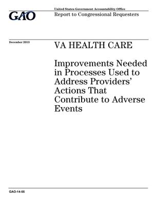 VA Health Care: Improvements Needed in Processes Used to Address Providers' Actions That Contribute to Adverse Events