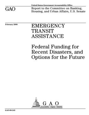 Emergency Transit Assistance: Federal Funding for Recent Disasters, and Options for the Future