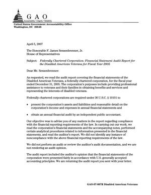 Federally Chartered Corporation: Financial Statement Audit Report for the Disabled American Veterans for Fiscal Year 2005