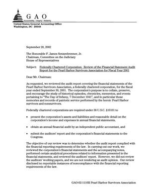 Federally Chartered Corporation: Review of the Financial Statement Audit Report for the Pearl Harbor Survivors Association for Fiscal Year 2001