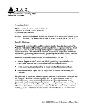 Federally Chartered Corporation: Review of the Financial Statement Audit Report for the National Federation of Music Clubs for Fiscal Year 2000