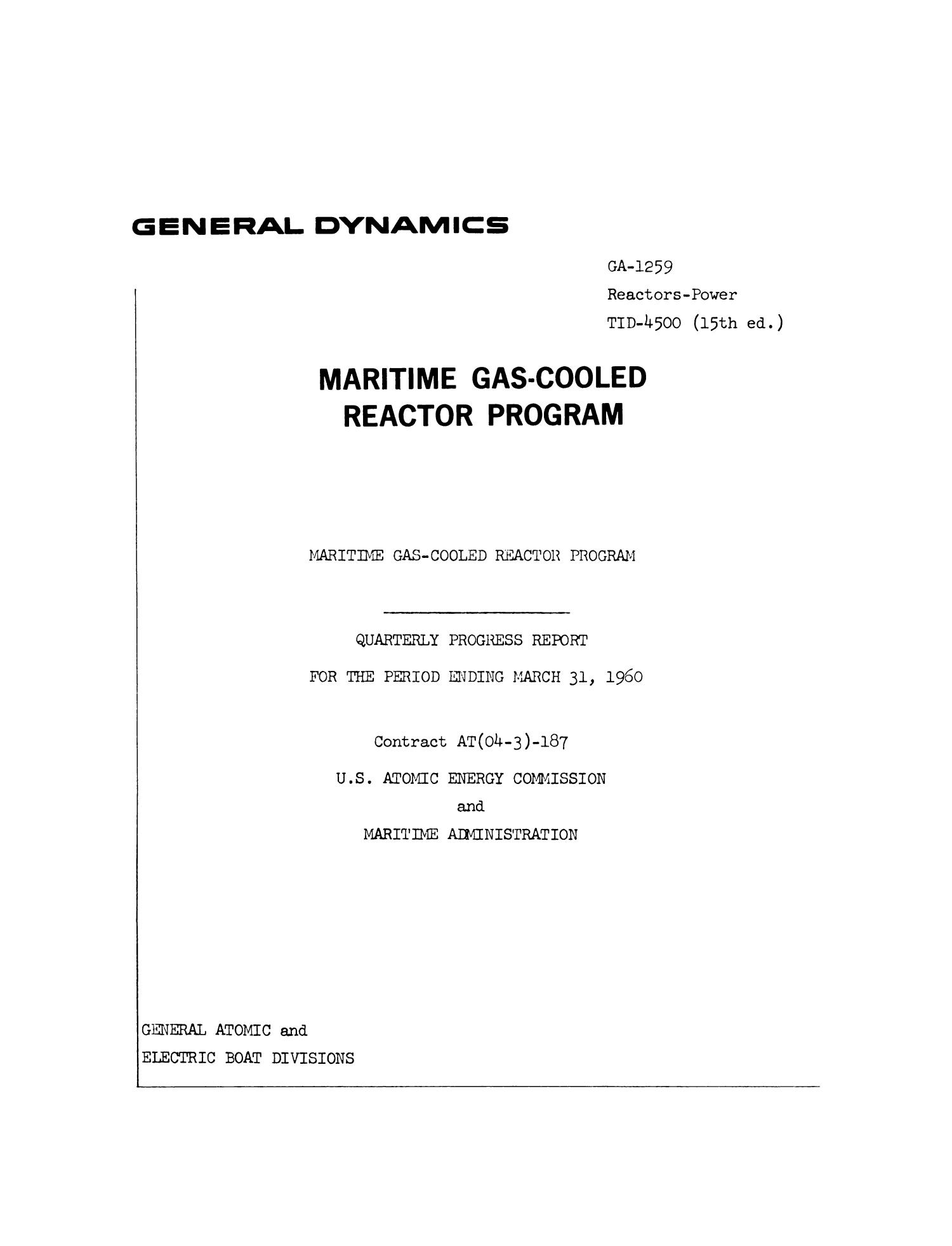 Maritime Gas-Cooled Reactor Program, Quarterly Progress Report: January-March 1960
                                                
                                                    Title Page
                                                