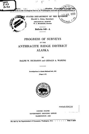 Progress of Surveys in the Anthracite Ridge District Alaska