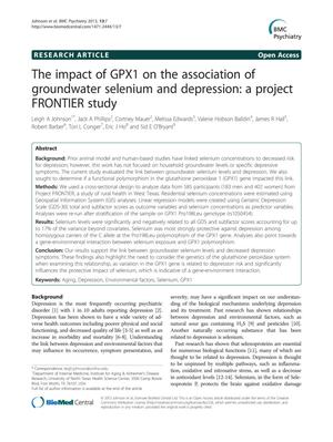 Primary view of object titled 'The impact of GPX1 on the association of groundwater selenium and depression: a project FRONTIER study'.