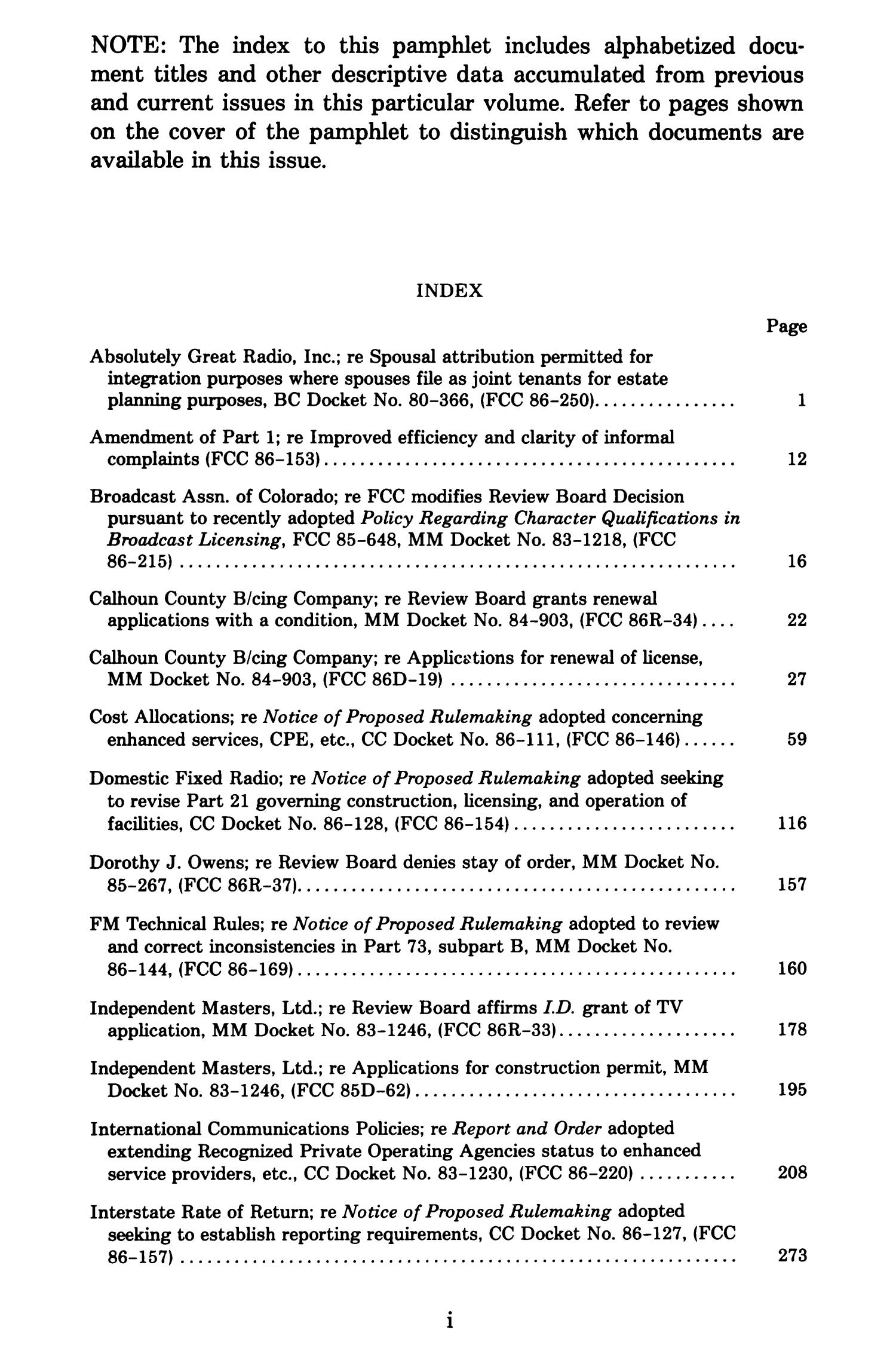 FCC Reports, Second Series, Volume 104, Number 1, Pages 1 to 374, July 1986
                                                
                                                    I
                                                