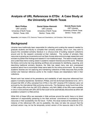 Analysis of URL References in ETDs: A Case Study at the University of North Texas